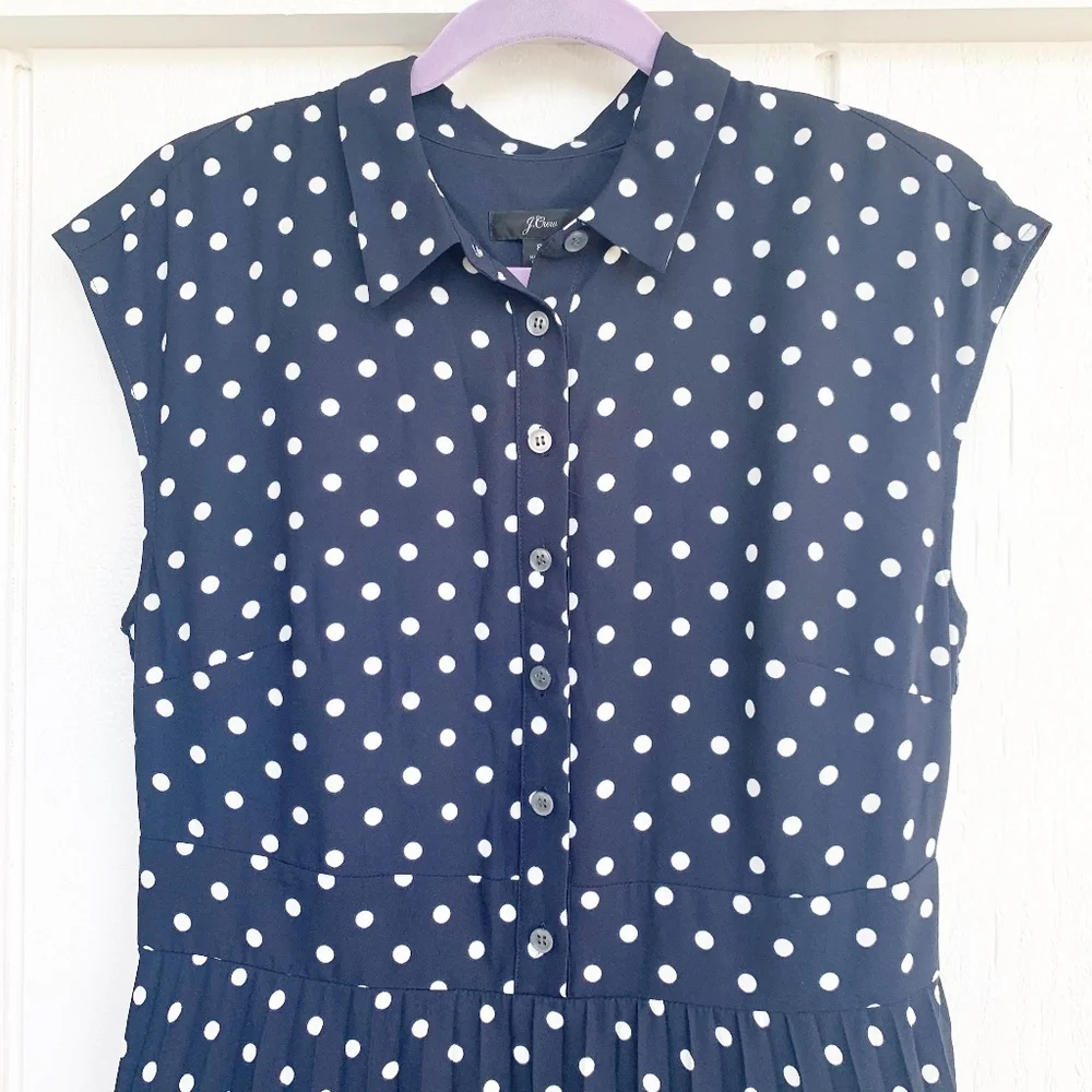 J. Crew Navy Polka Dot Midi Dress
